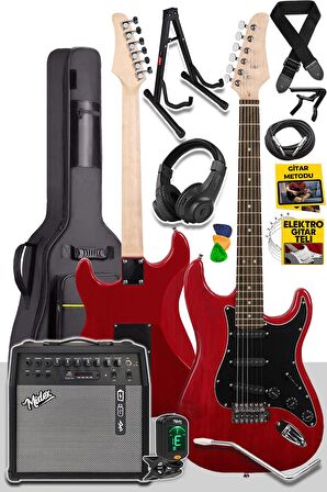 Midex RPH30RD-50AMP Red Elektro Gitar Seti 50 WATT Bluetooth Şarjlı Amfi Kulaklık Full SET